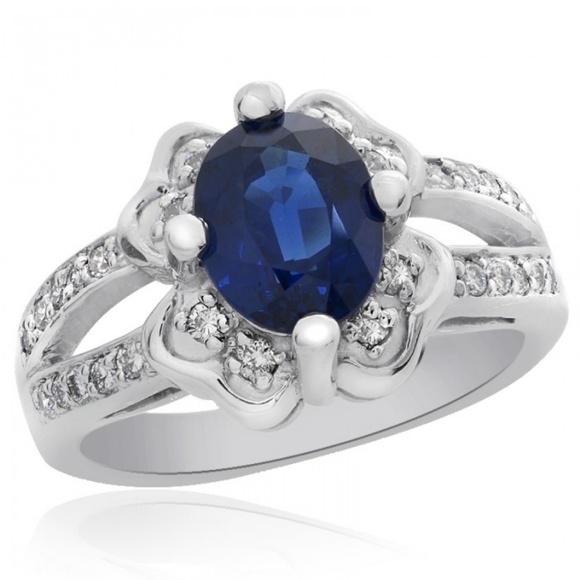 2.05 Carat Blue Sapphire with Diamond Ring 14K